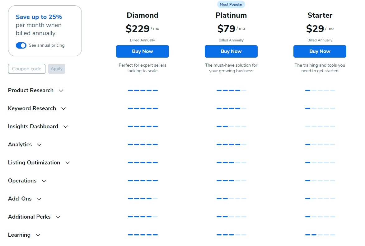 Helium 10 pricing